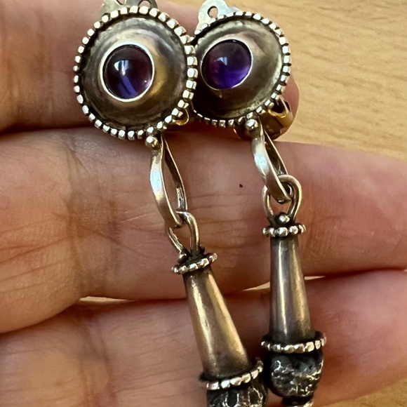VINTAGE MMA METROPOLITAN MUSEUM 1993 AMETHYST CABOCHON DROP DANGLE EARRINGS 925S - Picture 11 of 16